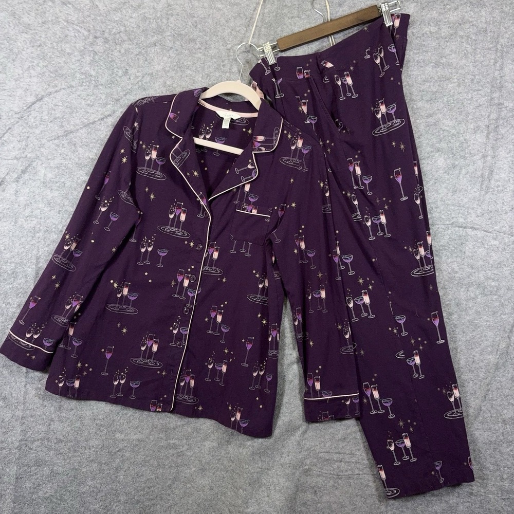 Soma Pajama Set Womens Sz L Purple Champagne Pockets Stretch